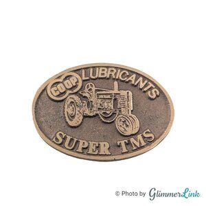 Vintage Farmland Ind John Deere Tractor Lubricant Oval Brass Belt Buckle